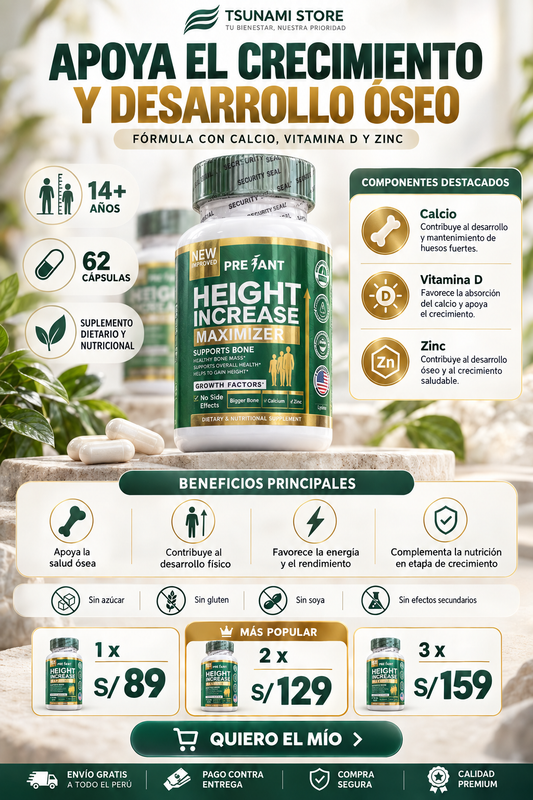 Height Increase Maximizer | Calcio, Vitamina D y Zinc | PRETANT