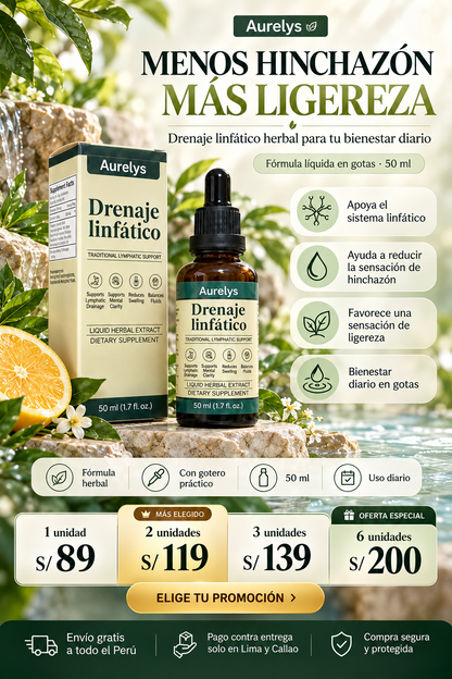 Aurelys Drenaje Linfático 50 ml | Fórmula Herbal en Gotas | Apoyo para Piernas Pesadas e Hinchazón
