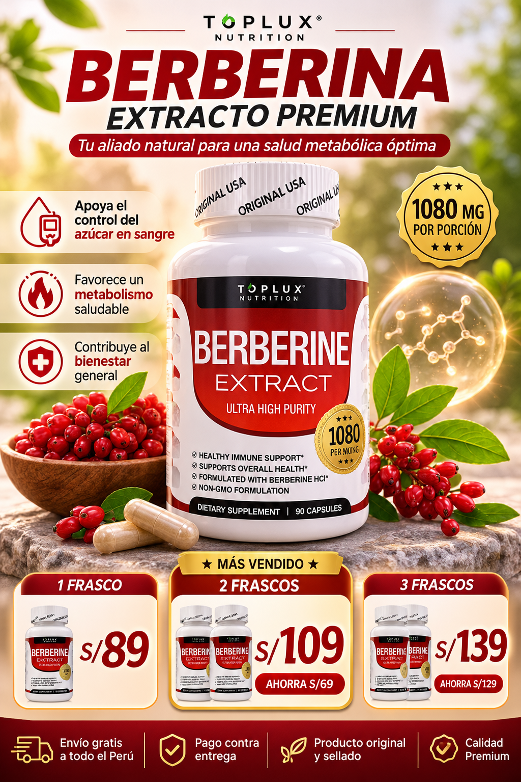 Berberine Extract Premium | Bienestar Integral y Metabolismo Saludable