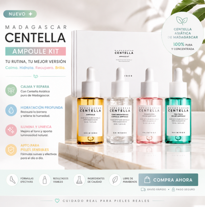 SKIN1004 Madagascar Centella Ampoule Kit | 4 Ampollas para Calma, Poros y Manchas