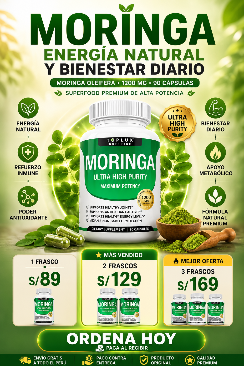 Moringa Toplux 90 Cápsulas – Energía Natural, Defensas y Antioxidantes