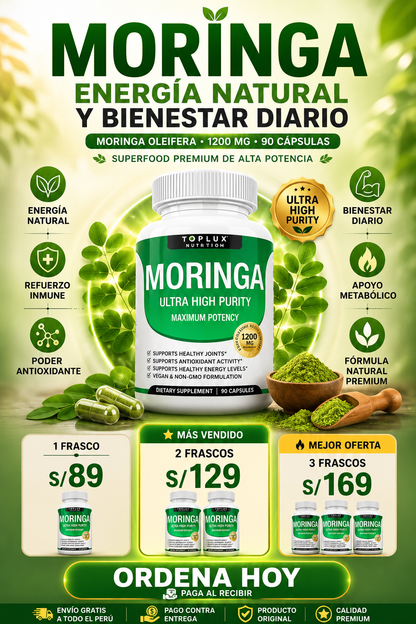 Moringa Toplux 90 Cápsulas – Energía Natural, Defensas y Antioxidantes