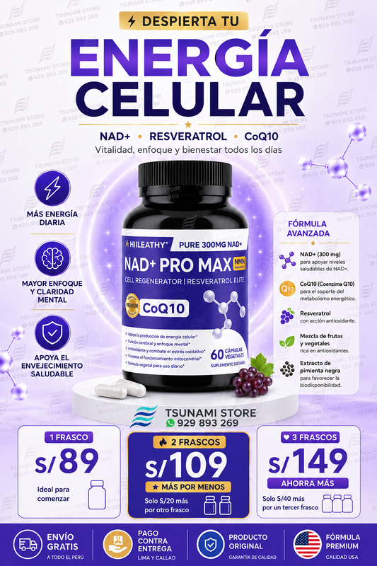 NAD+ PRO MAX 60 Cápsulas | Energía Celular y Antioxidantes
