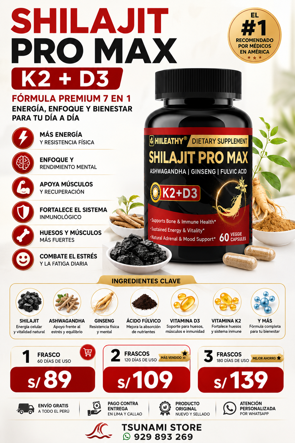 Shilajit Pro Max K2 + D3 | Energía, Vitalidad y Enfoque | 60 Cápsulas