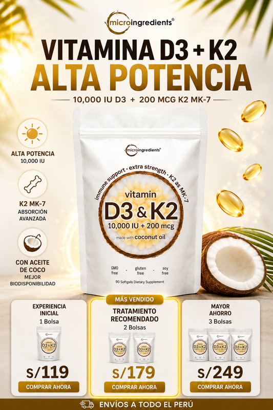 Vitamina D3 + K2 MK7 10,000 IU Alta Potencia | Microingredients