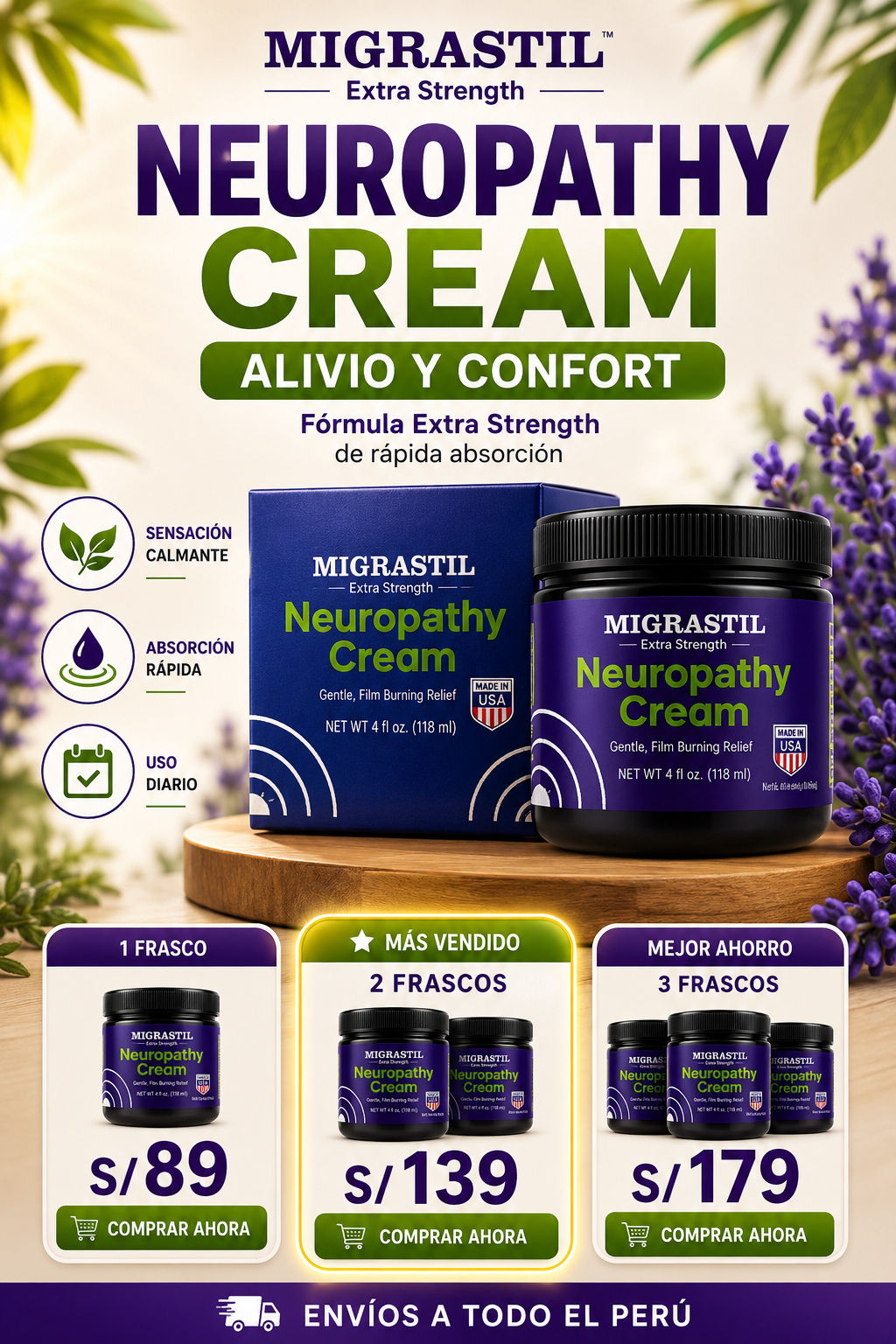 MIGRASTIL Neuropathy Cream | Fórmula Avanzada de Rápida Absorción