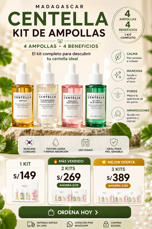 SKIN1004 Madagascar Centella Ampoule Kit | 4 Ampollas para Calma, Poros y Manchas