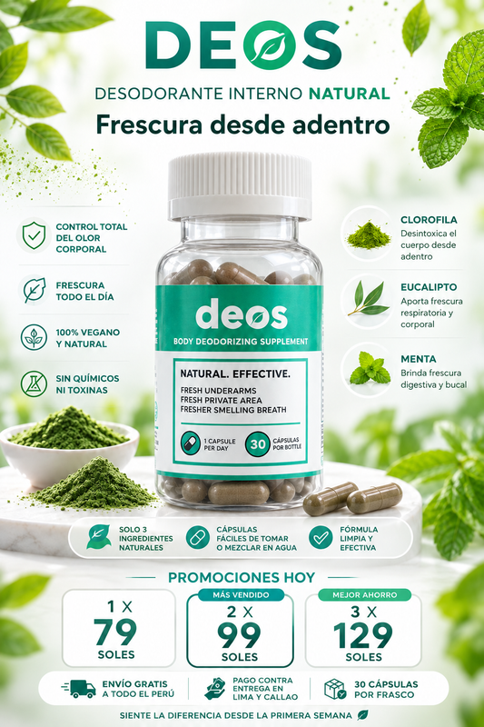 Desodorante Interno DEOS con Clorofila, Eucalipto y Menta – 30 Cápsulas Naturales