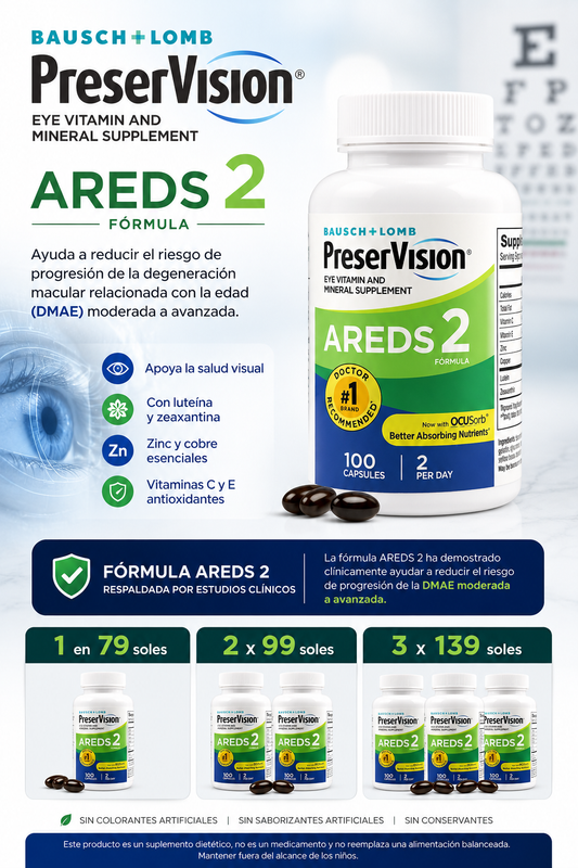 PreserVision AREDS 2 100 Cápsulas – Fórmula con Luteína, Zeaxantina, Zinc y Vitaminas para Salud Visual | Bausch + Lomb