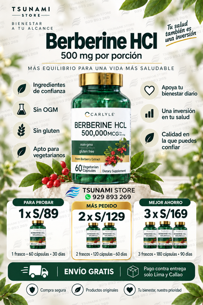 Berberina HCL 500 mg Carlyle | 60 Cápsulas Vegetarianas