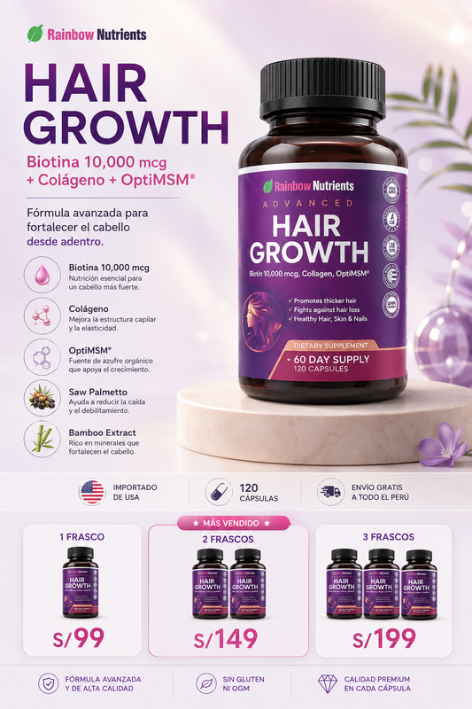 Hair Growth Advanced – Cabello Más Fuerte y Saludable Desde Adentro | 120 Cápsulas