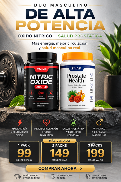 Duo Pack: Óxido Nítrico Booster 1500 mg + Prostate Health – Alta Potencia para Energía y Salud Prostática