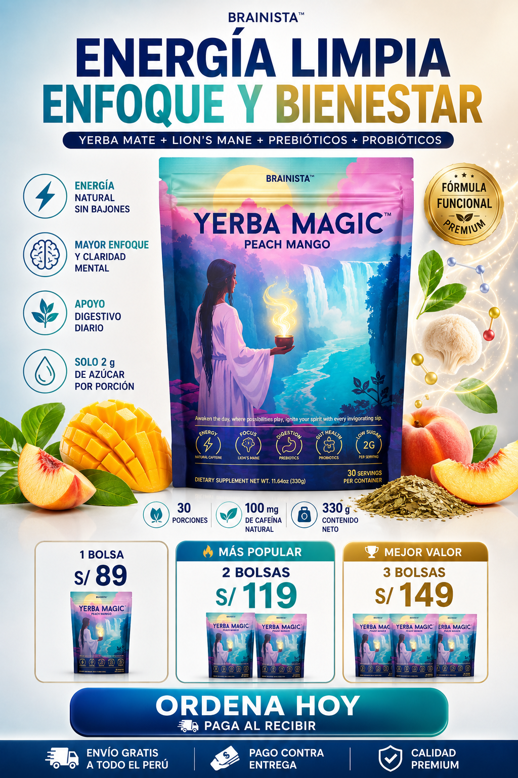 Yerba Magic Peach Mango | Energía Natural, Enfoque Mental y Salud Digestiva