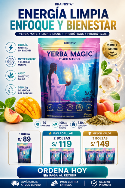 Yerba Magic Peach Mango | Energía Natural, Enfoque Mental y Salud Digestiva