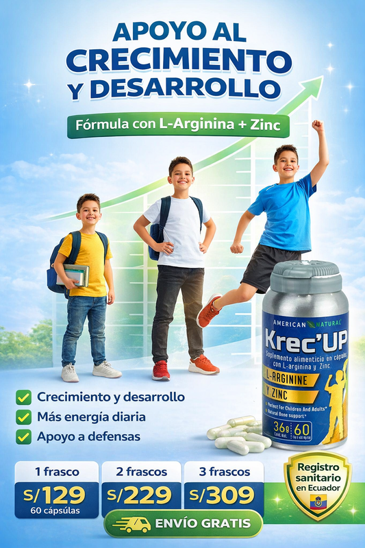 Krec’Up American Natural | L-Arginina + Zinc para Crecimiento y Energía (9 a 22 años)
