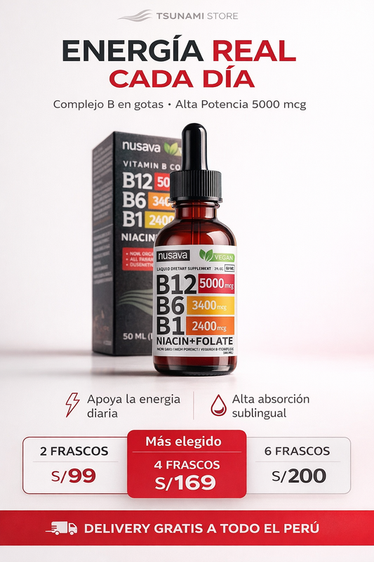 Vitamina B12 5000 mcg en Gotas Nusava – Complejo B Líquido Alta Potencia (2 Frascos)