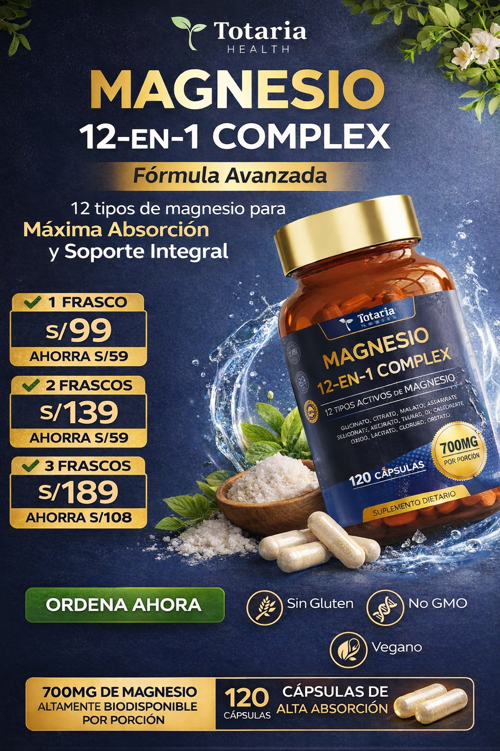 Magnesio 12 Formas + 700 mg – Más Energía, Sueño Profundo y Menos Estrés