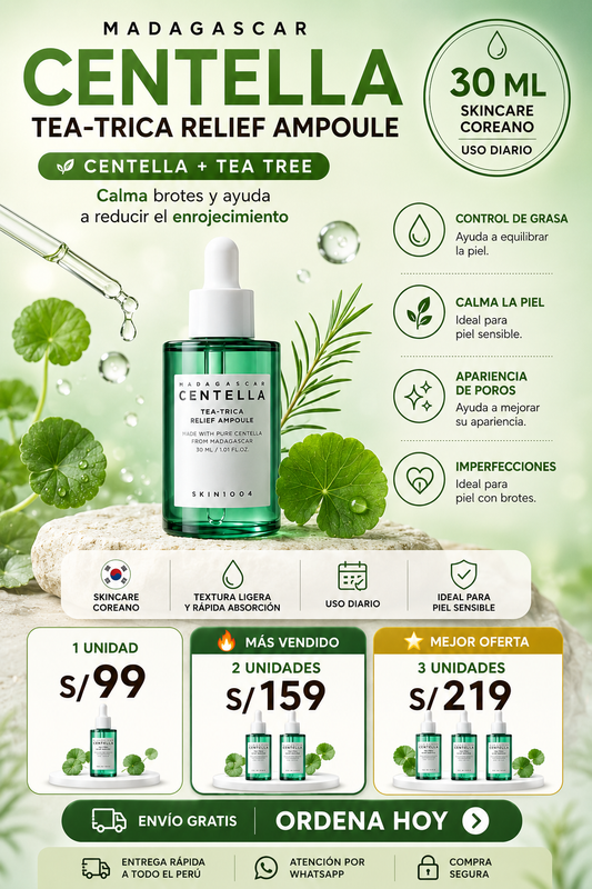 Ampolla Calmante de Centella Asiática y Tea Tree 30ml | Ayuda a Calmar Brotes y Enrojecimiento
