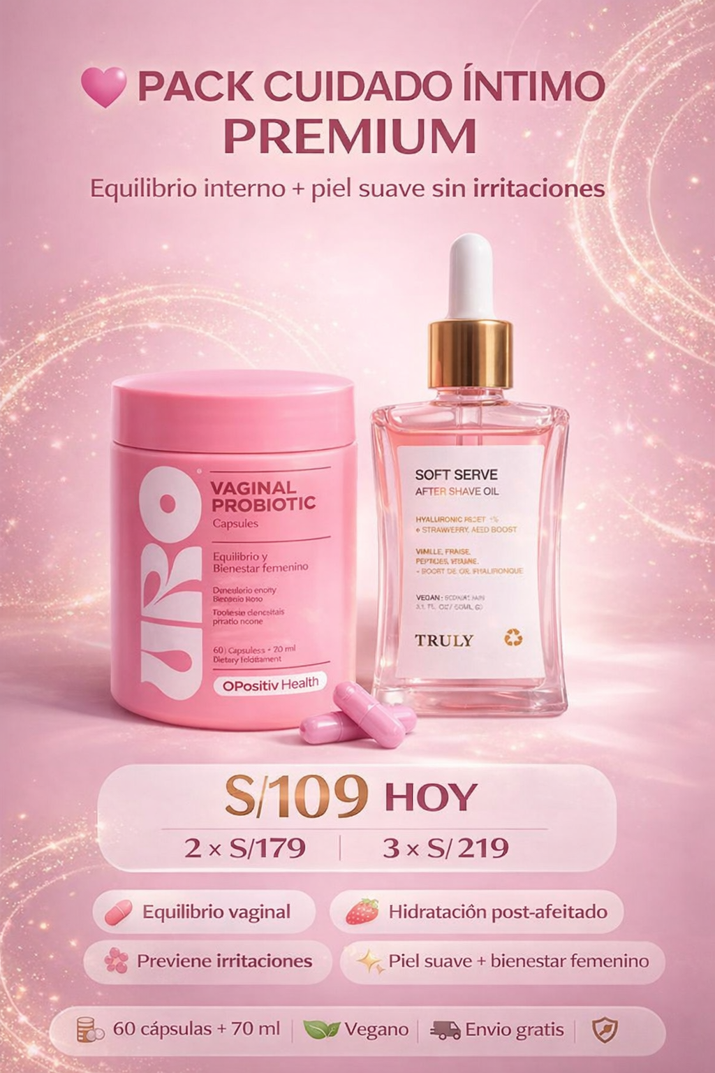 Pack Cuidado Íntimo Premium – Equilibrio Vaginal + Piel Suave (URO + Truly Soft)