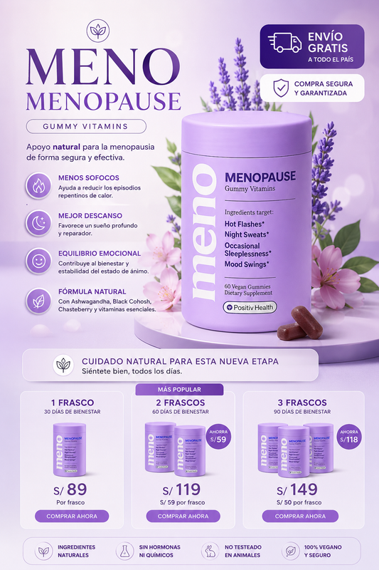 MENO Vitaminas para la menopausia | 60 cápsulas con Ashwagandha, Black Cohosh y Vitaminas