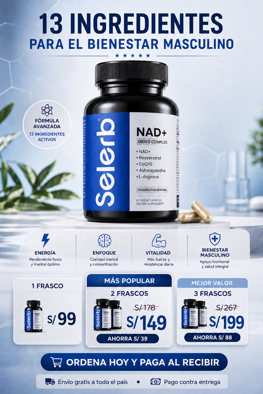 NAD+ Complejo Masculino con Resveratrol, CoQ10 y Ashwagandha – 60 Cápsulas | Soporte Celular y Hormonal