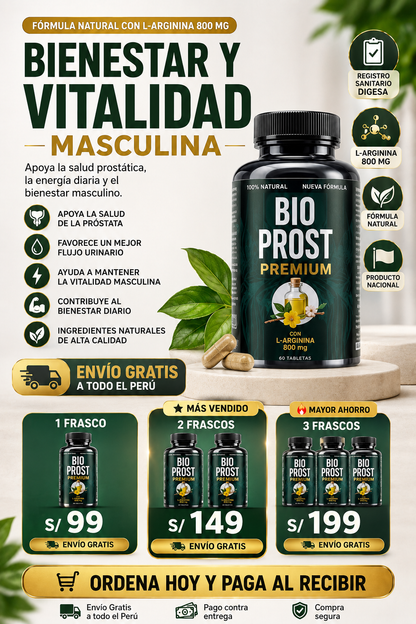 Bio Prost Premium con L-Arginina 800 mg | Vitalidad y Bienestar Masculino