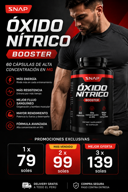Óxido Nítrico Booster 1500 mg – 60 cápsulas de Alta Potencia | Rinde Más en Cada Entreno