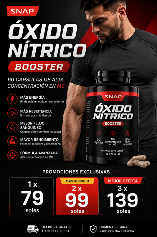 Óxido Nítrico Booster 1500 mg – 60 cápsulas de Alta Potencia | Rinde Más en Cada Entreno
