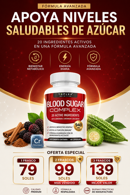 Blood Sugar Complex 60 Cápsulas | 20 Ingredientes Activos para el Bienestar Metabólico