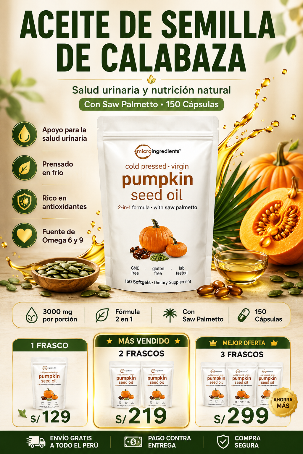 PUMPKIN SEED OIL CALABAZA 150 CAPSULAS