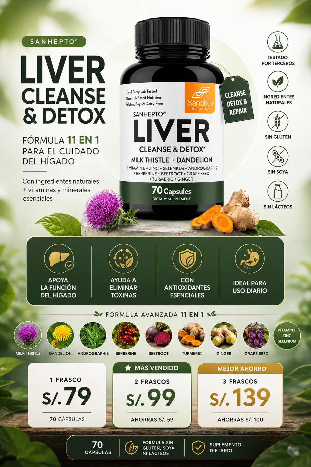 Liver Cleanse & Detox 11 en 1 | Apoyo Natural para el Hígado