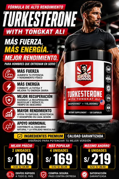 Turkesterona con Tongkat Ali Old School 120 cápsulas – Fuerza, Recuperación y Rendimiento