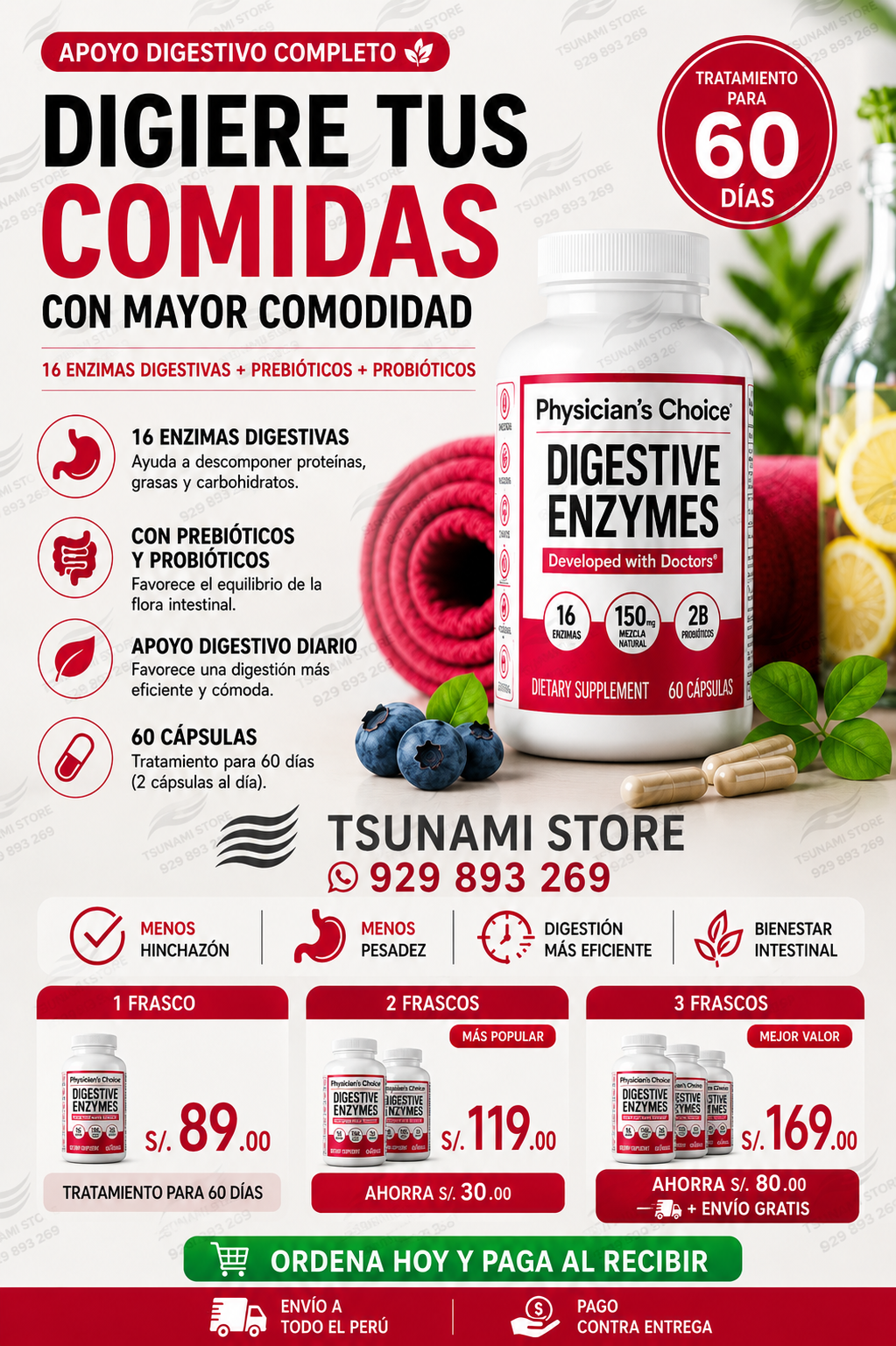Physician's Choice Digestive Enzymes 60 Cápsulas | Apoyo Digestivo y Menos Hinchazón