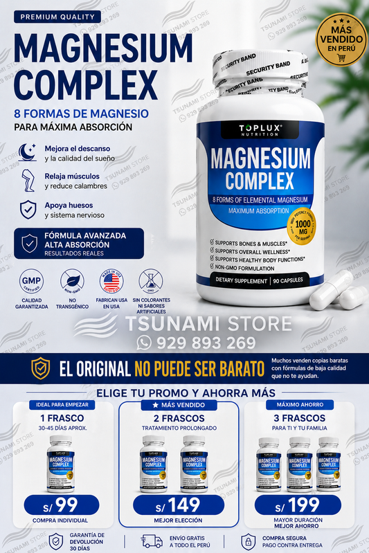 Magnesio Complex 1000 mg 90 cápsulas – 8 Tipos de Magnesio en un solo Producto
