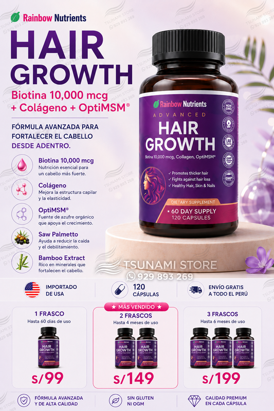 Hair Growth Advanced – Cabello Más Fuerte y Saludable Desde Adentro | 120 Cápsulas