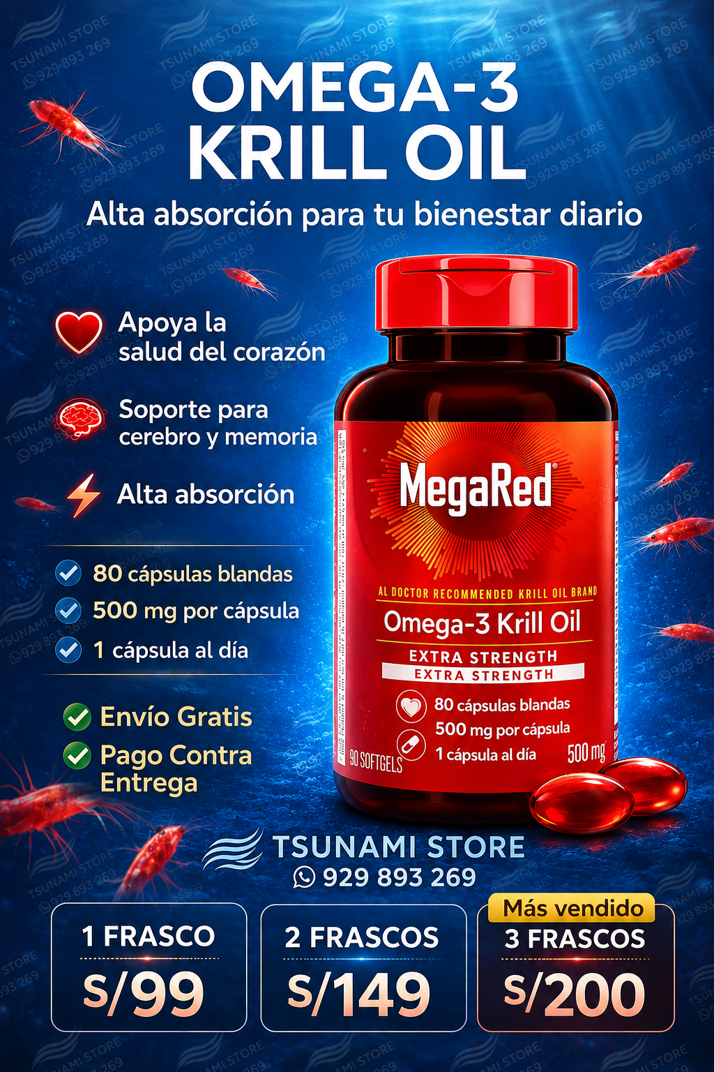 Omega-3 Krill Oil 500 mg – MegaRed | 80 Cápsulas