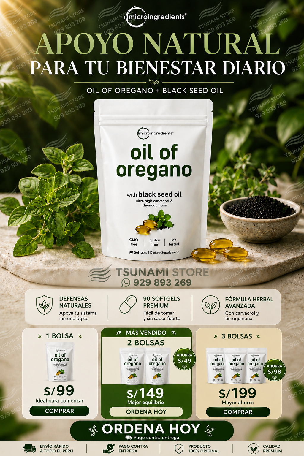 Aceite de Orégano Premium con Semilla Negra – 90 Cápsulas
