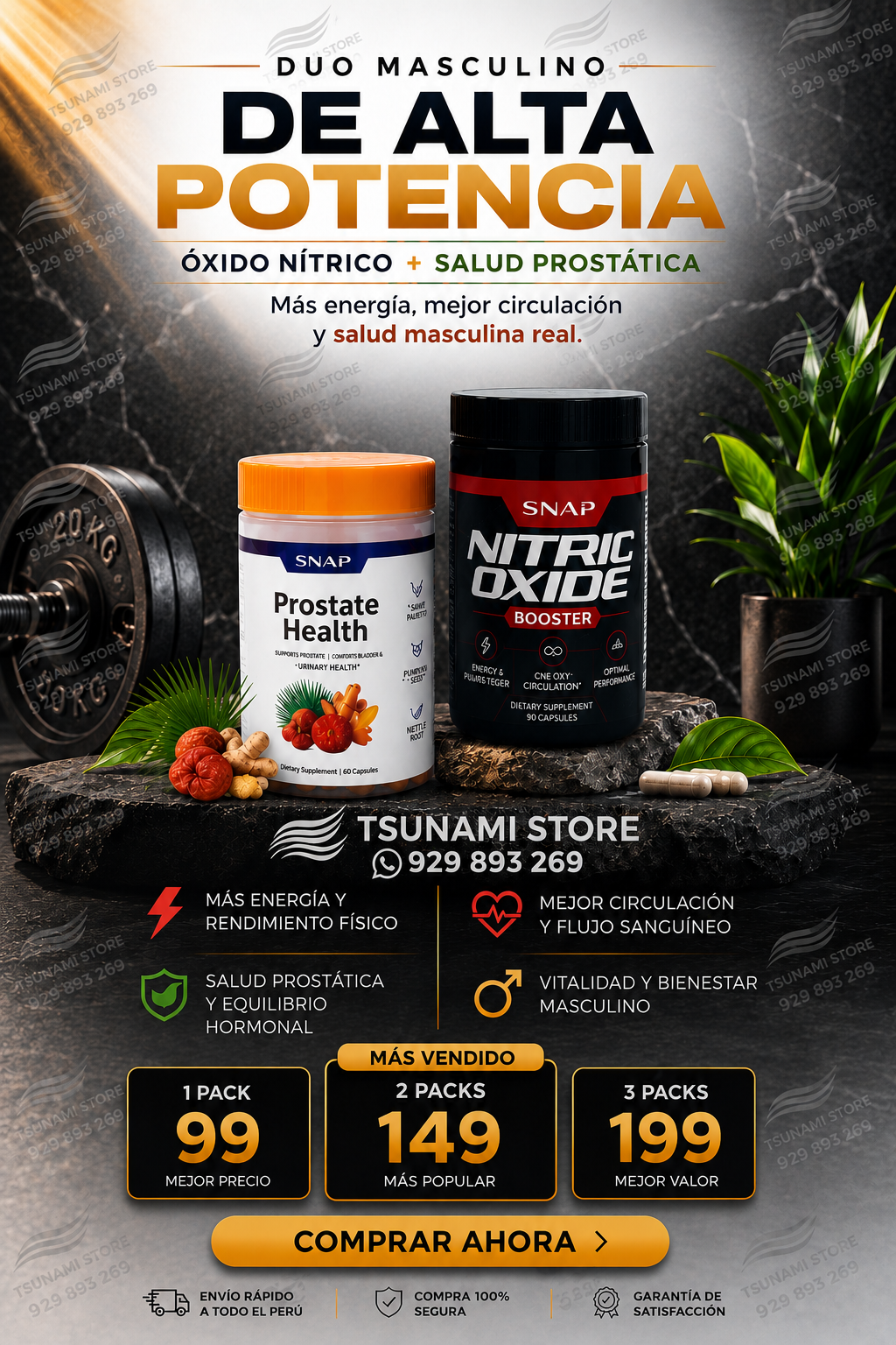 Duo Pack: Óxido Nítrico Booster 1500 mg + Prostate Health – Alta Potencia para Energía y Salud Prostática