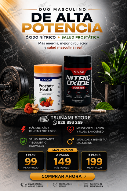 Duo Pack: Óxido Nítrico Booster 1500 mg + Prostate Health – Alta Potencia para Energía y Salud Prostática