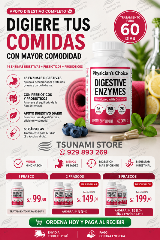 Physician's Choice Digestive Enzymes 60 Cápsulas | Apoyo Digestivo y Menos Hinchazón