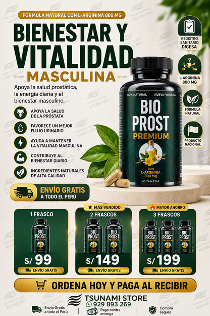 Bio Prost Premium con L-Arginina 800 mg | Vitalidad y Bienestar Masculino