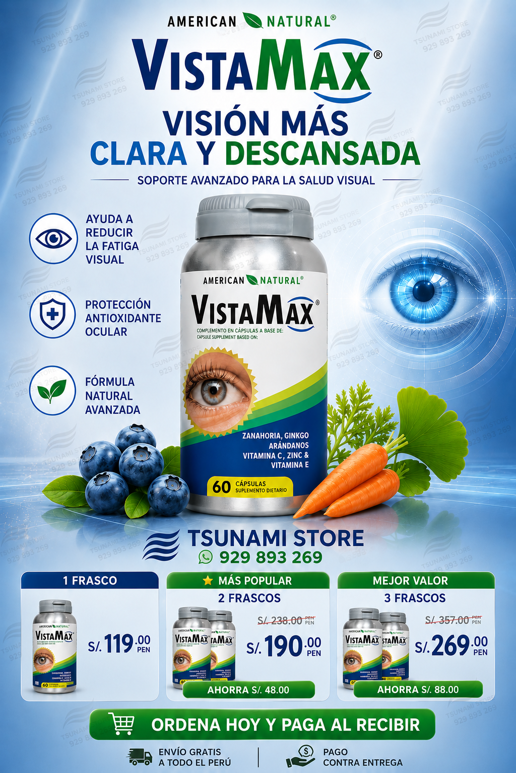 VistaMax by American Natural 60 Cápsulas | Ayuda a Reducir la Fatiga Visual y Protege la Salud de Tus Ojos