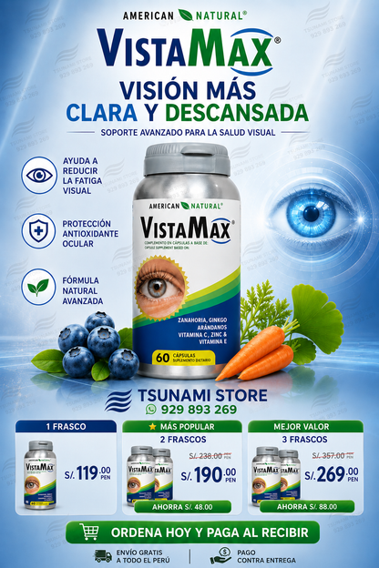 VistaMax by American Natural 60 Cápsulas | Ayuda a Reducir la Fatiga Visual y Protege la Salud de Tus Ojos