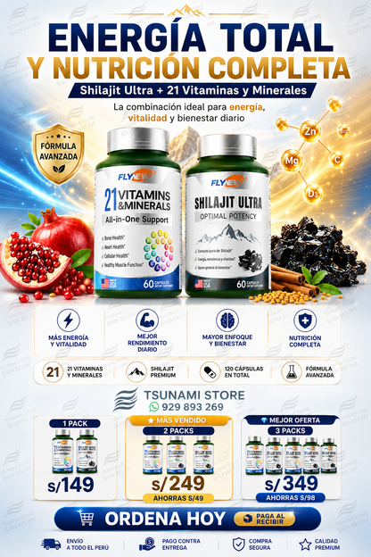 SHILAJIT ULTRA + 21 VITAMINAS & MINERALES PACK ENERGÍA TOTAL