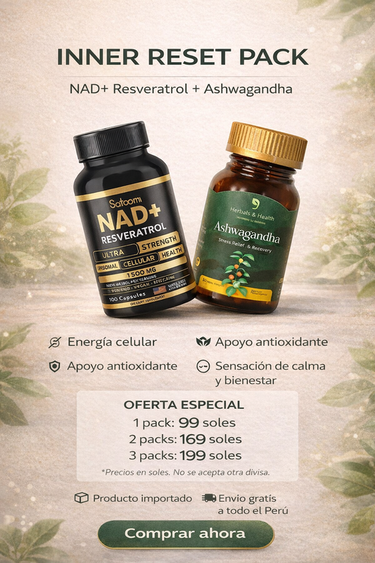 Inner Reset Pack – NAD+ Resveratrol 100 cápsulas + Ashwagandha 60 cápsulas