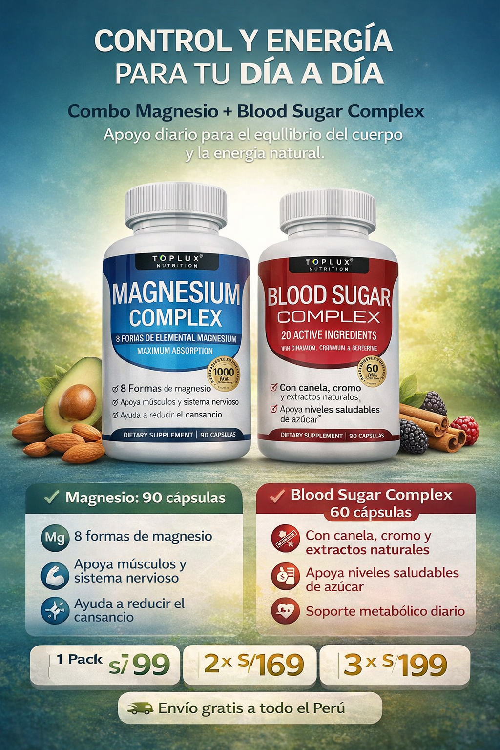 Combo Magnesium Complex 90 cápsulas + Blood Sugar Complex 60 cápsulas – Energía y Equilibrio Diario