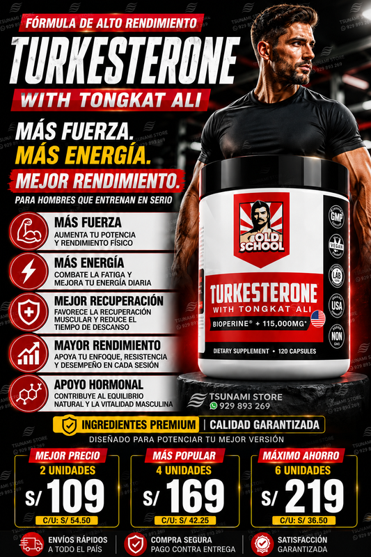 Turkesterona con Tongkat Ali Old School 120 cápsulas – Fuerza, Recuperación y Rendimiento