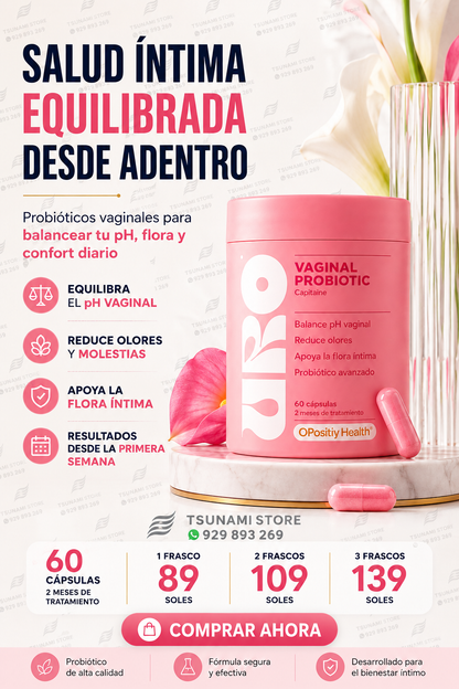 URO Vaginal Probiotic 60 Cápsulas – Probiótico Vaginal para Equilibrar pH, Flora Íntima y Bienestar Femenino