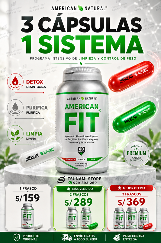 American FIT de American Natural 60 Cápsulas | Triple Acción Detox y Limpieza Digestiva