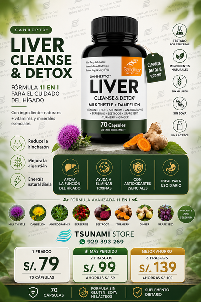 Liver Cleanse & Detox 11 en 1 | Apoyo Natural para el Hígado